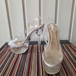 Chic Clear Platform Heels Ankle Strap Size 5